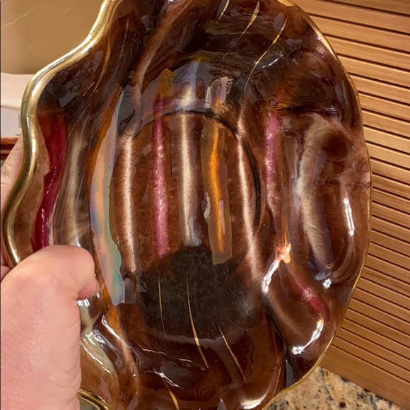 Vintage W. Germany maroon metallic striped bowl 10” - Picture 7 of 8